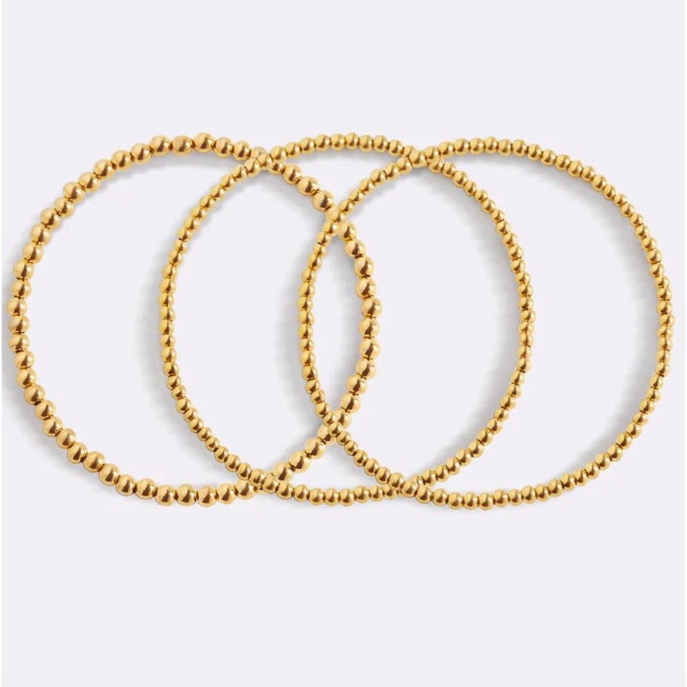 Bundle Set of 2 Waterproof stretch Gold Bead Bracelets Stacking Bracelets PRETTY